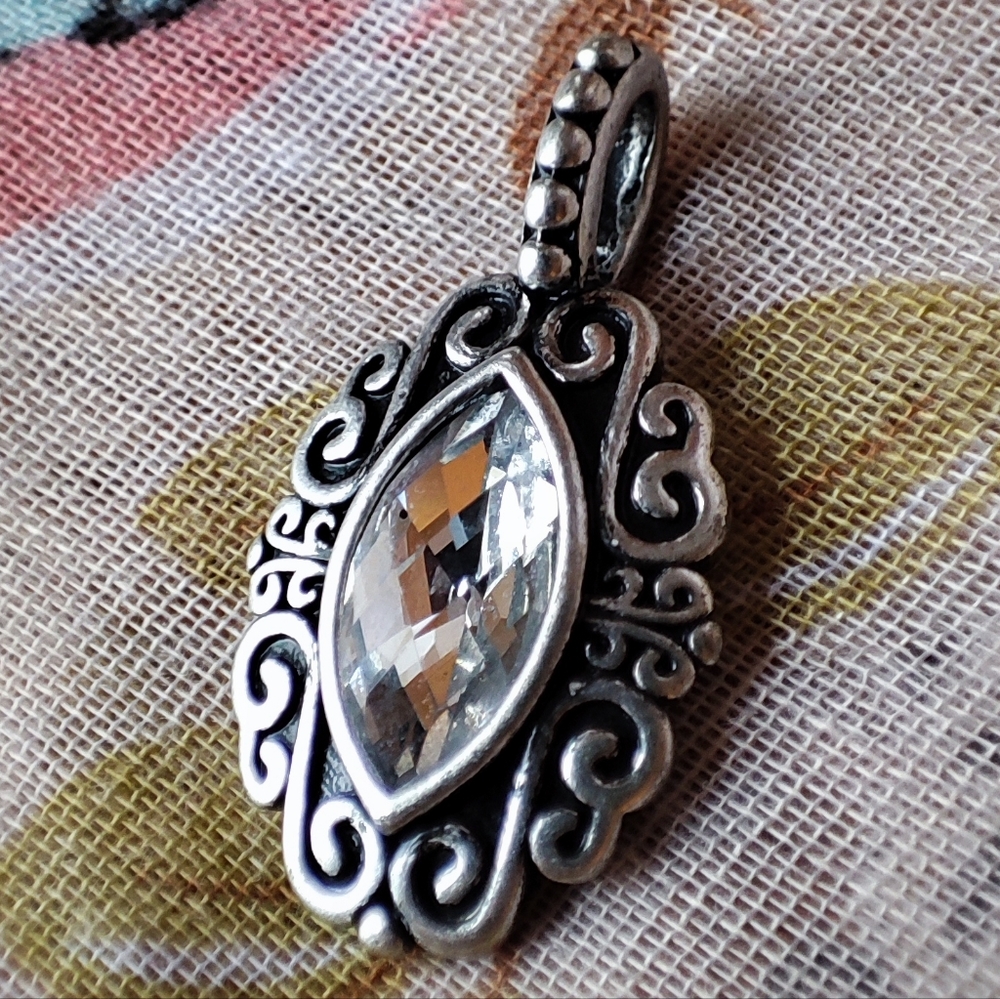 Silver Faceted Clear Marquis Pendant No Chain EUC